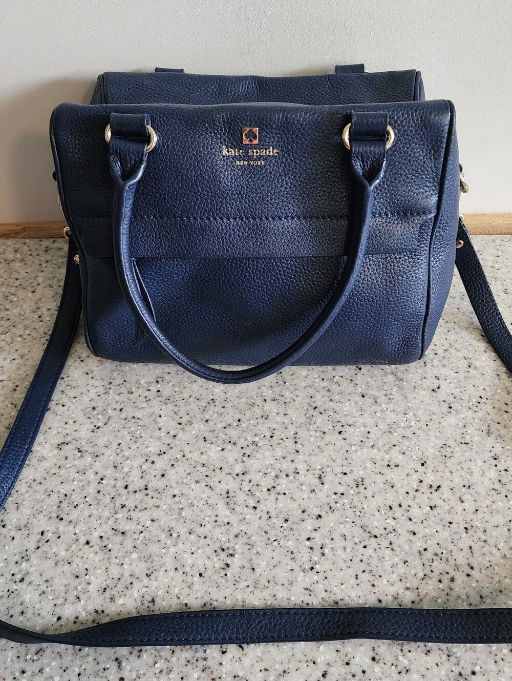 Kate Spade Blue Pebbled Leather Top-Handle Satchel with Gold Logo